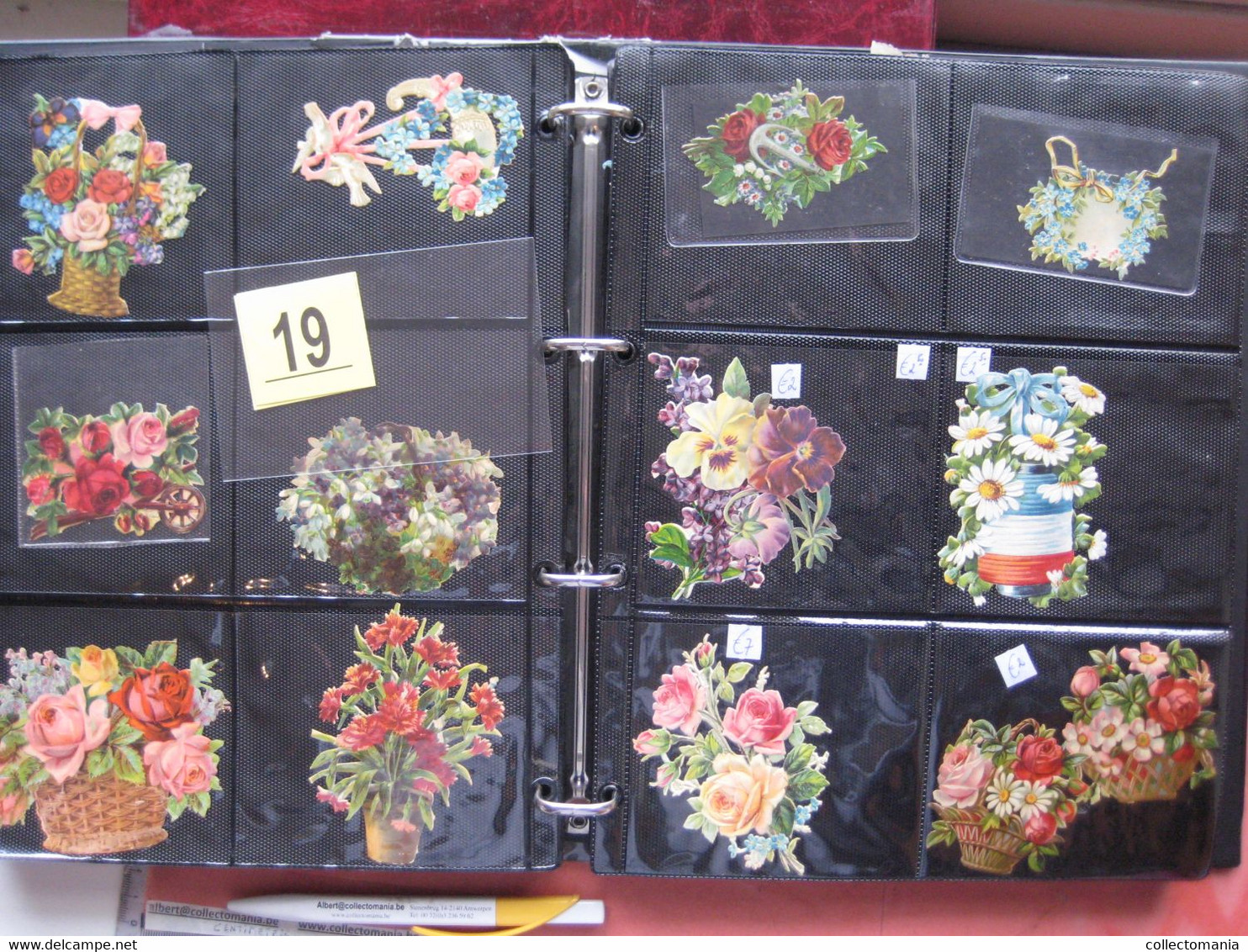 19th century each chromo fotograped (count yourself ) SCRAPS MAP09 -Flowers bloemen manden kransen planten GLANS BILDER