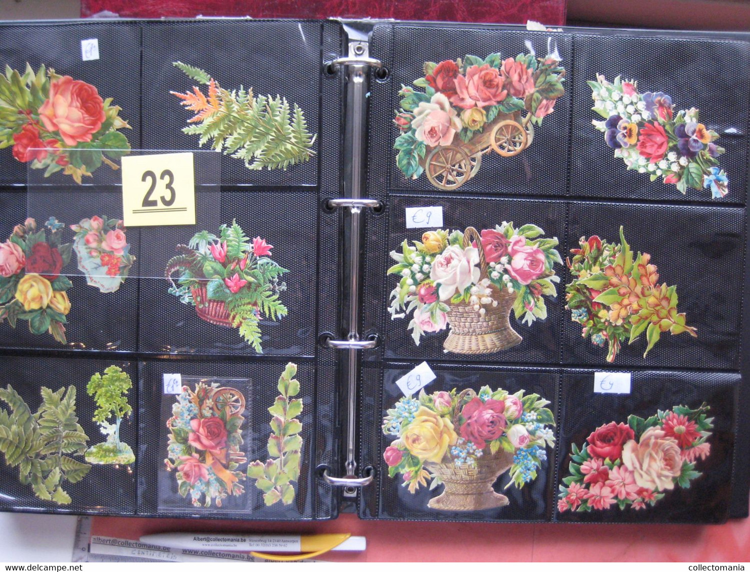 19th century each chromo fotograped (count yourself ) SCRAPS MAP09 -Flowers bloemen manden kransen planten GLANS BILDER