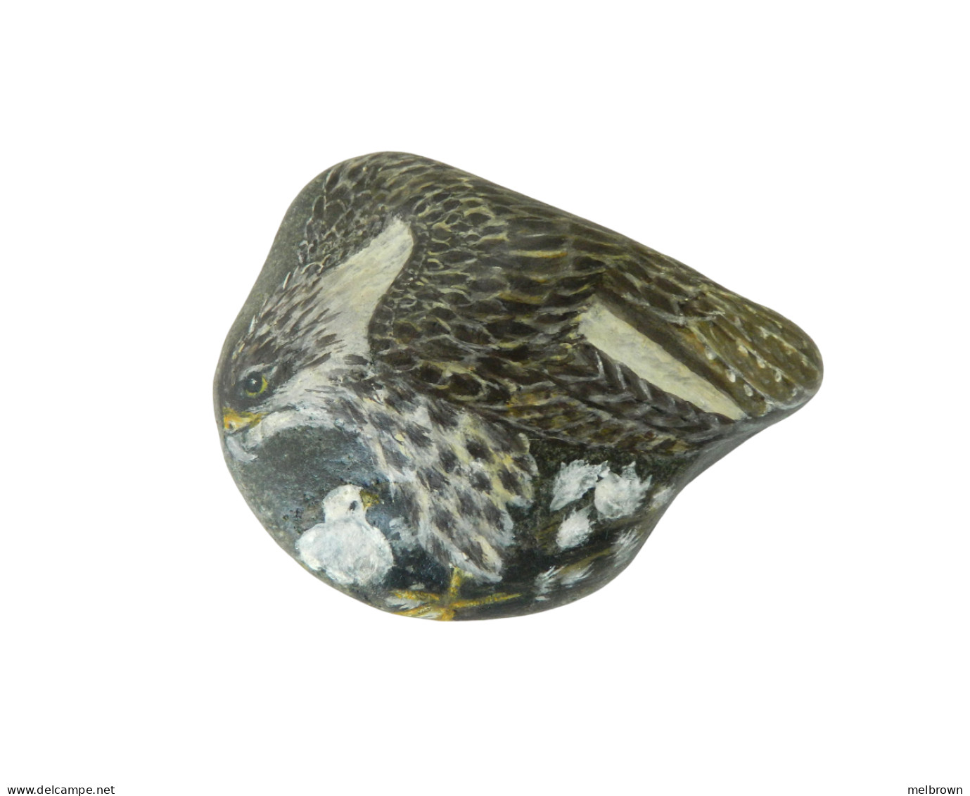 Original Painting Of A Prairie Falcon Hand Painted On A Beach Stone Paperweight Decoration - Animals