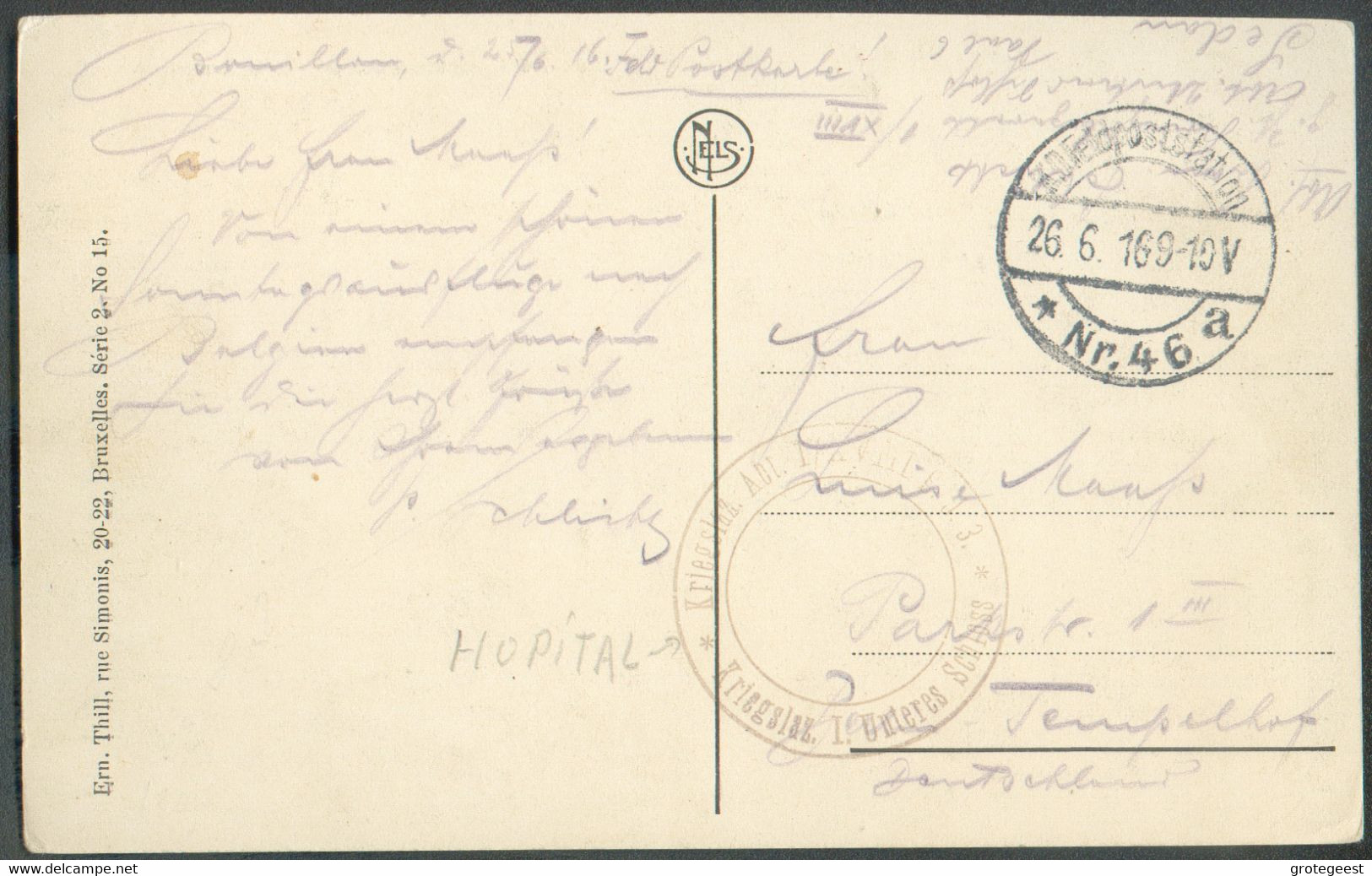 C.P. Dc K.D. Feldpoststation Nr.46 Du 26-6-1916 + Dc Violet  Kriegslazaret I. Unteres SCHLOSS (Hôpital), ..16351 - Other & Unclassified