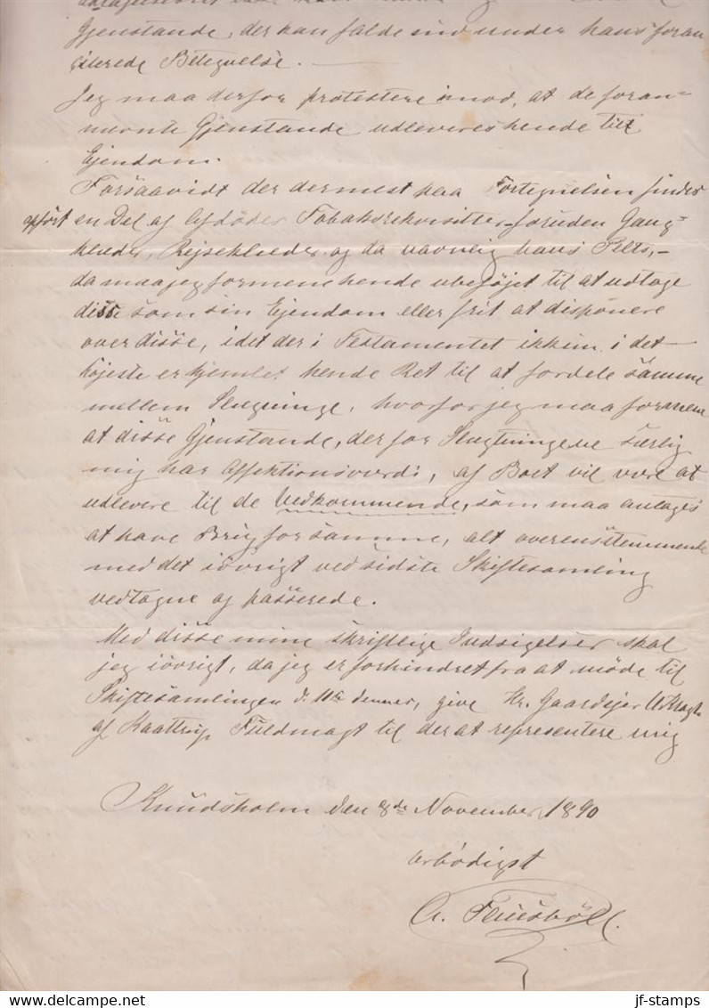 1891. DANMARK. Document Related To The Distribution Of Inheritance On 2 Handwritten P... () - JF367119 - Fiscaux