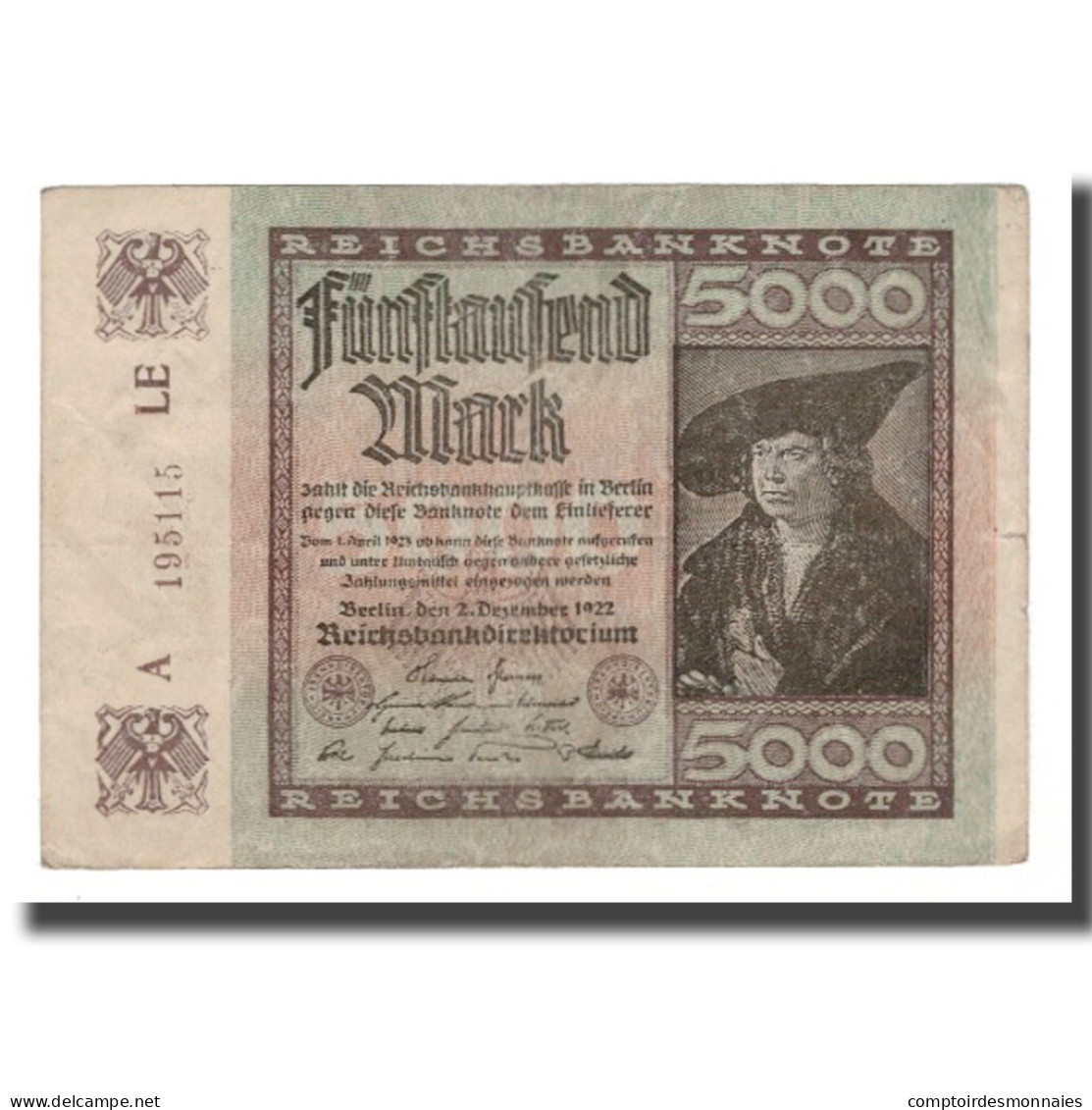 Billet, Allemagne, 5000 Mark, 1922, 1922-12-02, KM:81a, SUP - 5000 Mark