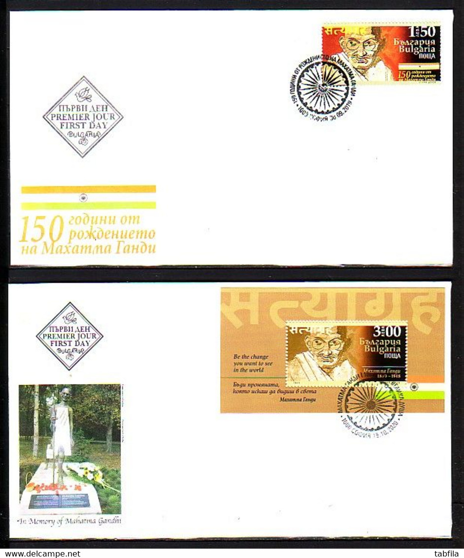 BULGARIA - 2019/2020 -  FAMOUS PEOPLE 150th Birth Anniv. Of MAHATMA GANDHI - 2 FDCs - Ongebruikt