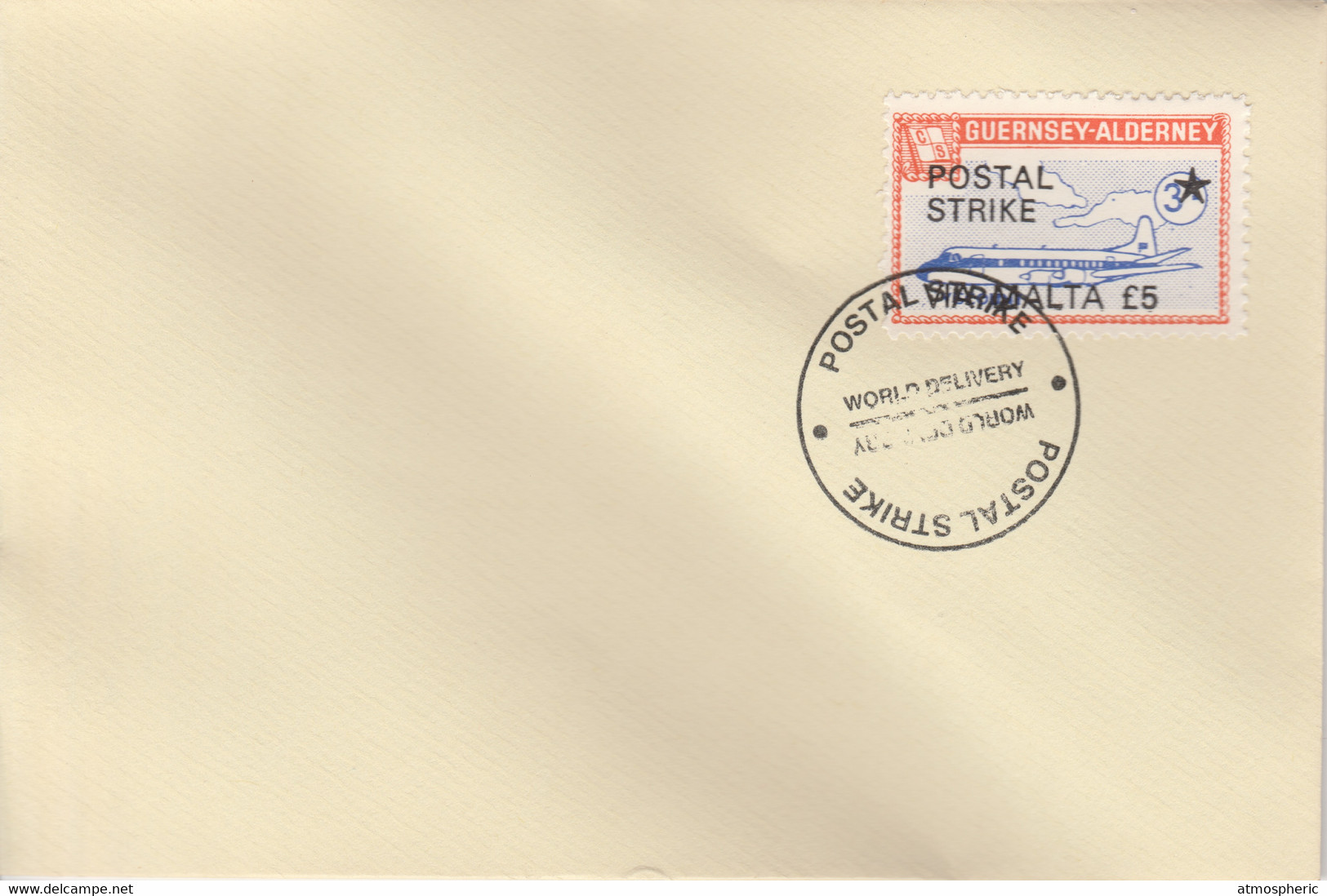 Guernsey - Alderney 1971 Postal Strike Cover To Malta Bearing 1967 Viscount 3s Overprinted 'POSTAL STRIKE VIA MALTA £5 - Non Classés