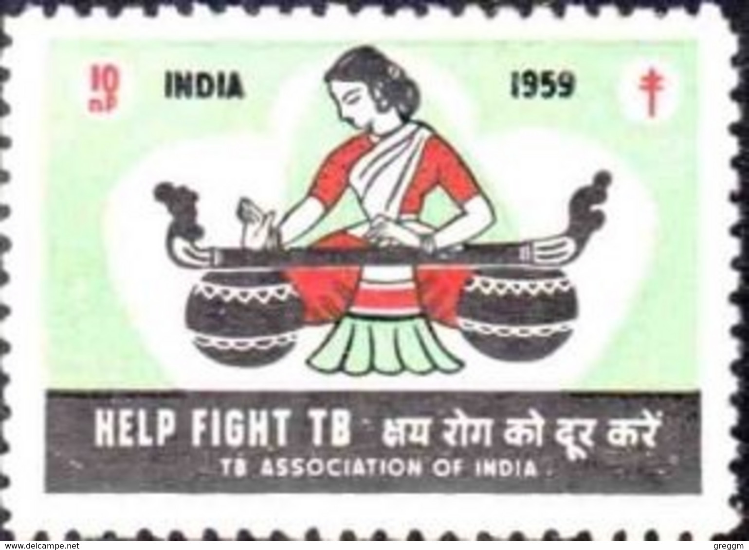 India 1959 Single Item Issued To Help Fight Tb With Lady Playing The Veela. - Liefdadigheid Zegels