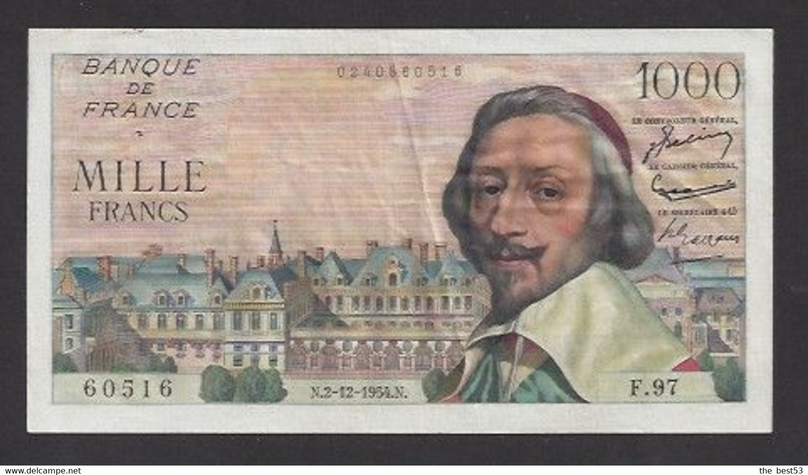 1000 Francs  -    Richelieu   -  2/12/1954 - 1 000 F 1953-1957 ''Richelieu''