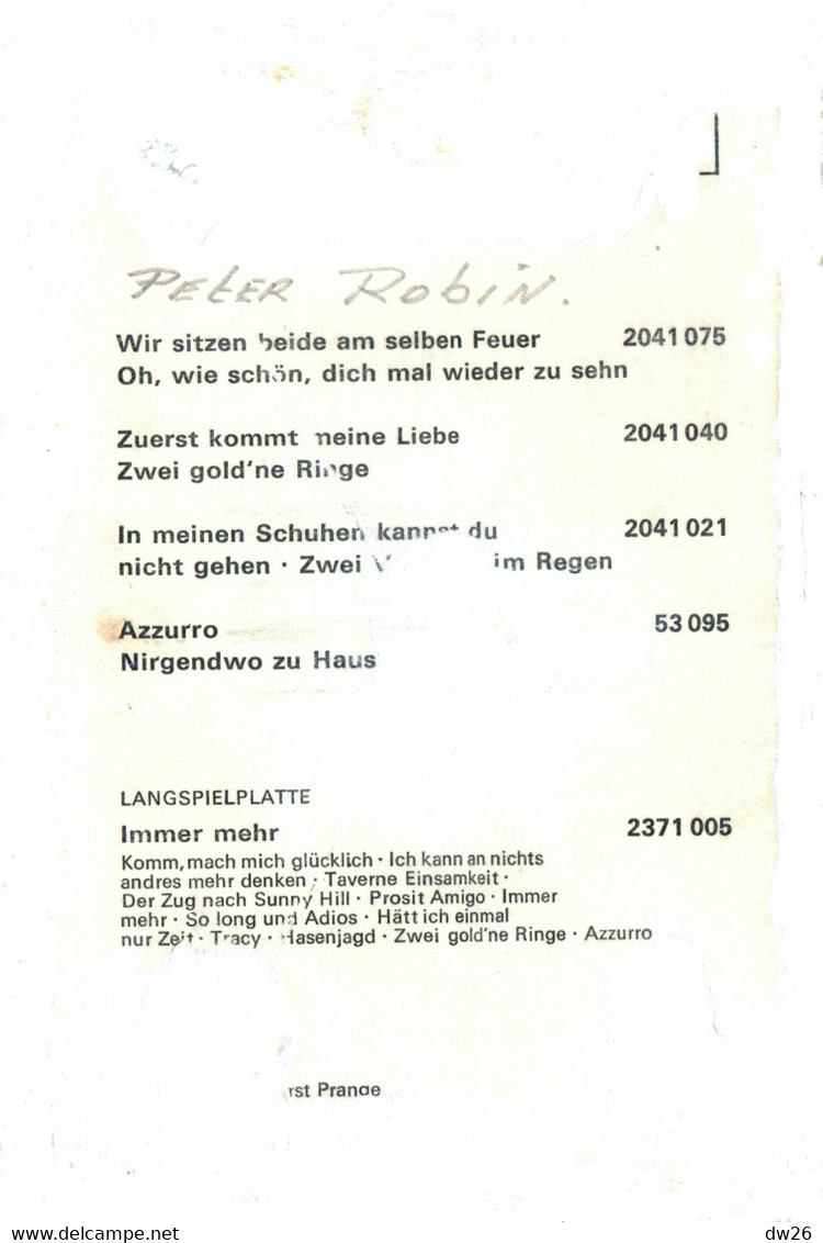 Photo Dédicacée De Peter Rubin, Schlager Sänger (chanteur) Carte Avec Discographie - Signiert