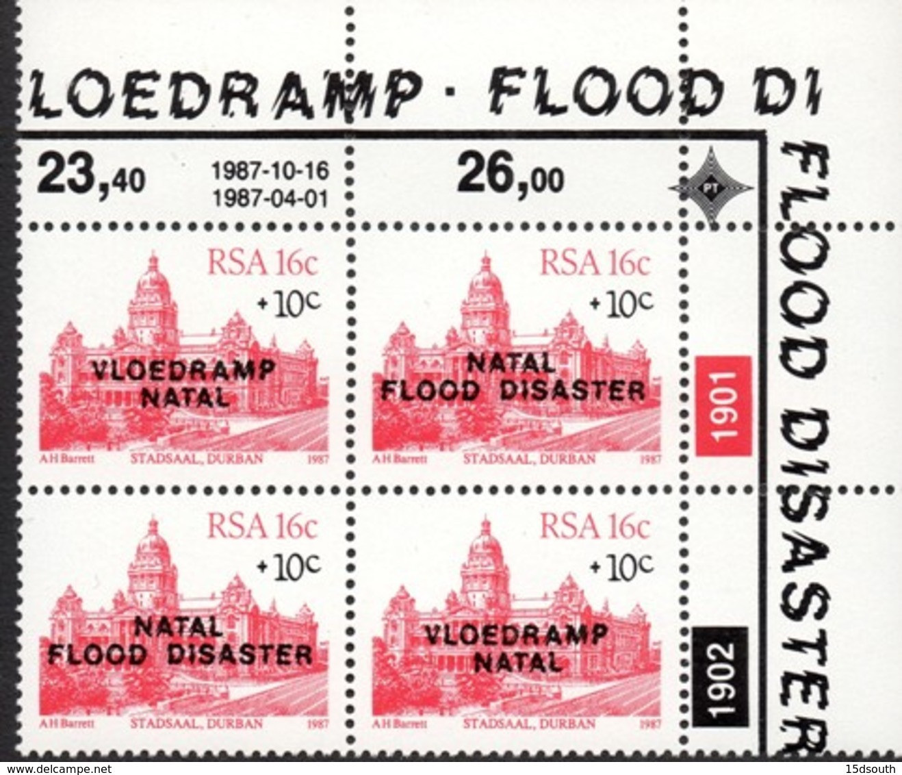 South Africa - 1987 Natal Flood Relief Fund (1st Issue) Control Block (**) # SG 624a - Blokken & Velletjes