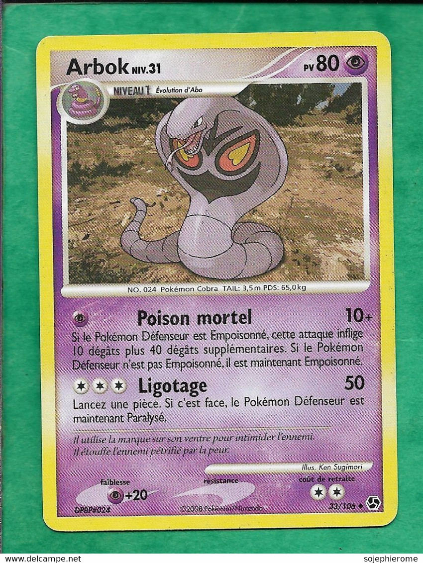 Pokémon 2008 Diamant & Perle Duels Au Sommet 33/106 Arbok Niv.31 2scans - Diamant & Perle