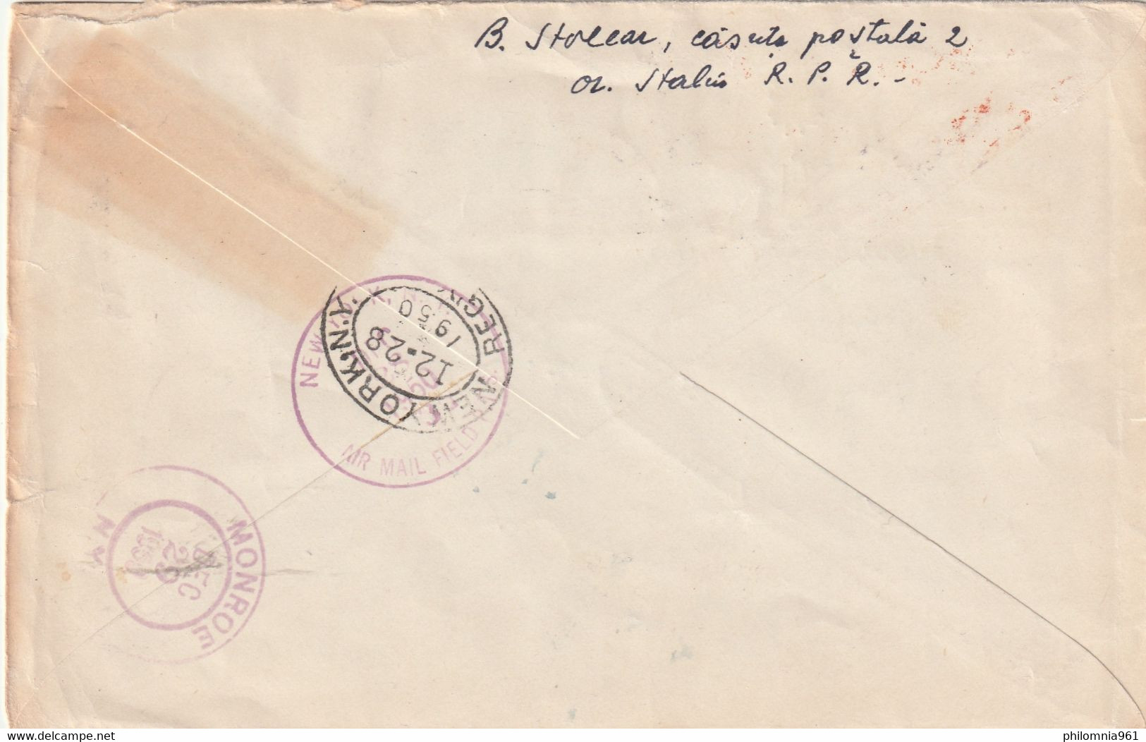 Romania ORASUL STALIN REGISTERED AIRMAIL COVER TO Monroe NY USA 1950 - Lettres & Documents