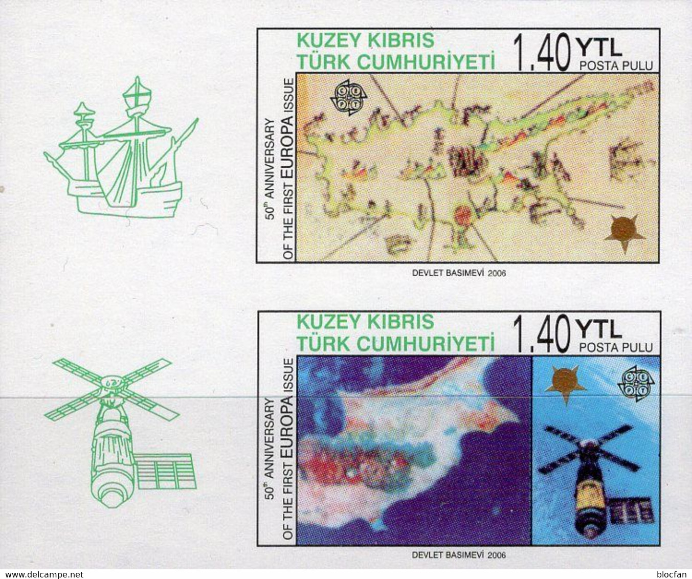 Map EUROPA 2006 Türkei-Cyprus 630/1 Aus Bl.24B ** 7€ Philatelic Bloque Se-tenant Hoja 50 Years CEPT Sheet Bf ZYPRUS - Otros & Sin Clasificación