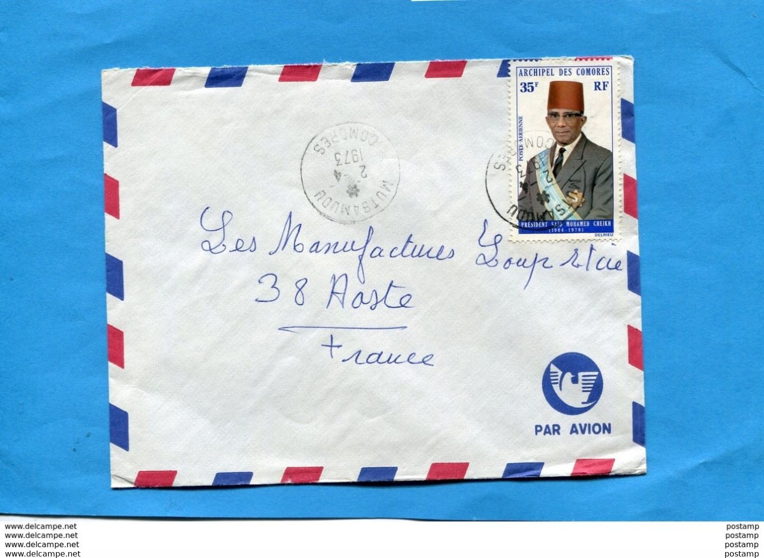 MARCOPHILIE-lettre--COMORES->Françe- Cad-Mutsamudu -1973 - StampN°A51  Président Cheik - Brieven En Documenten