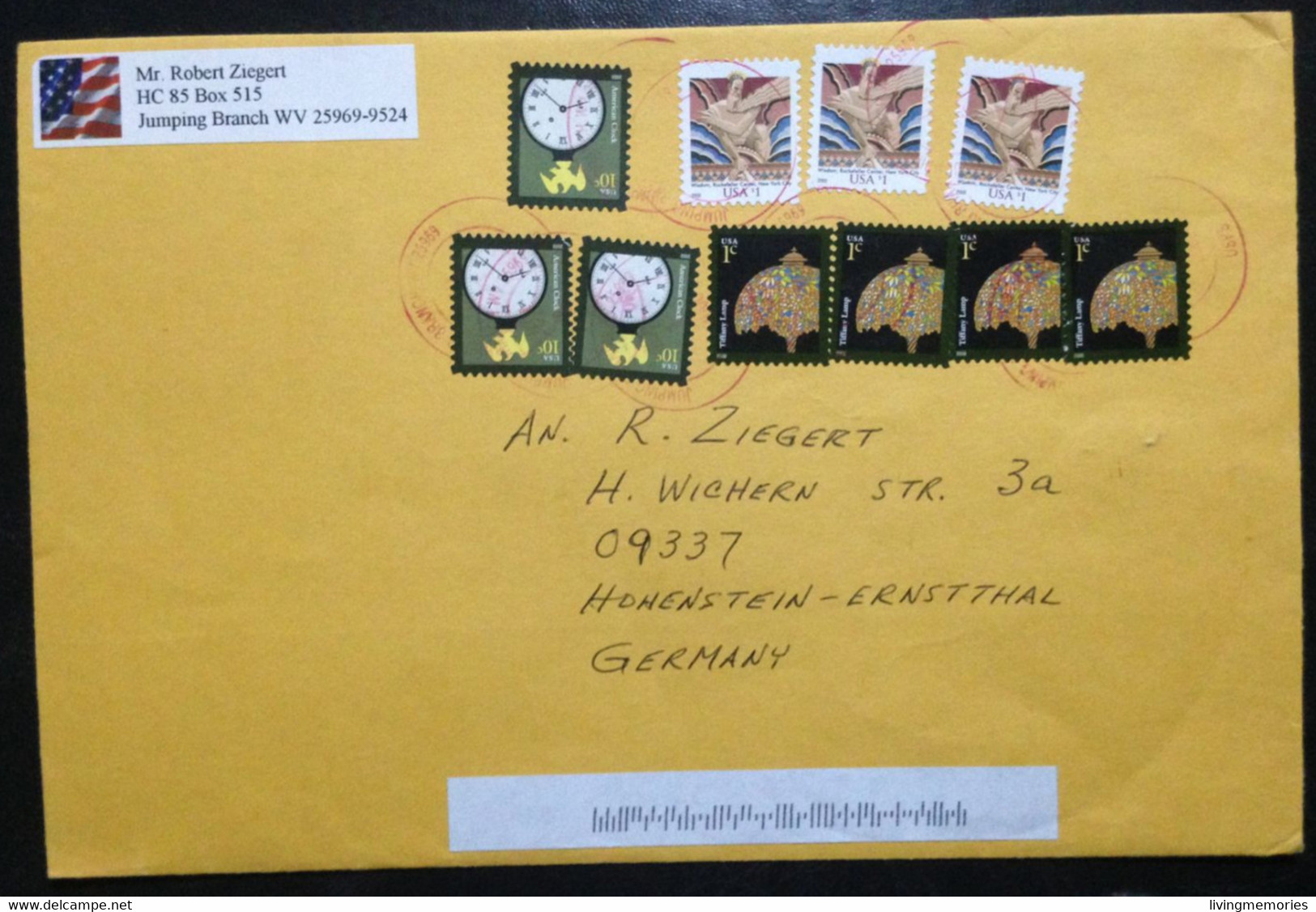 US82 UNITED STATES, Circulated Cover To Germany,  « Tiffany Lamp », « American Clock », 2003 - Autres & Non Classés