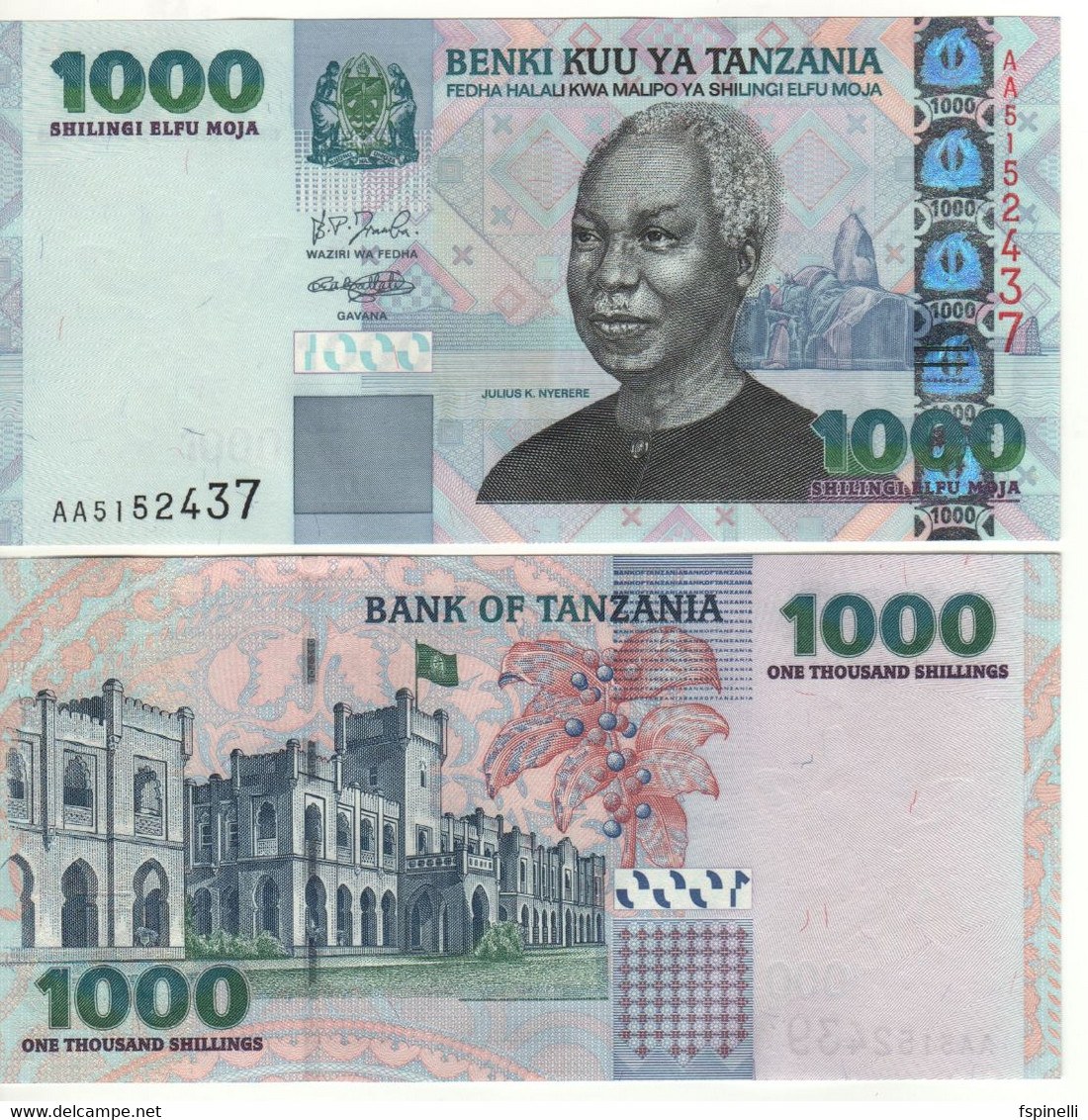 TANZANIA  1.000  Shilingi  P36a  (ND - 2003)   Nyerere's Shirt Closing The "female" Way - Tanzania