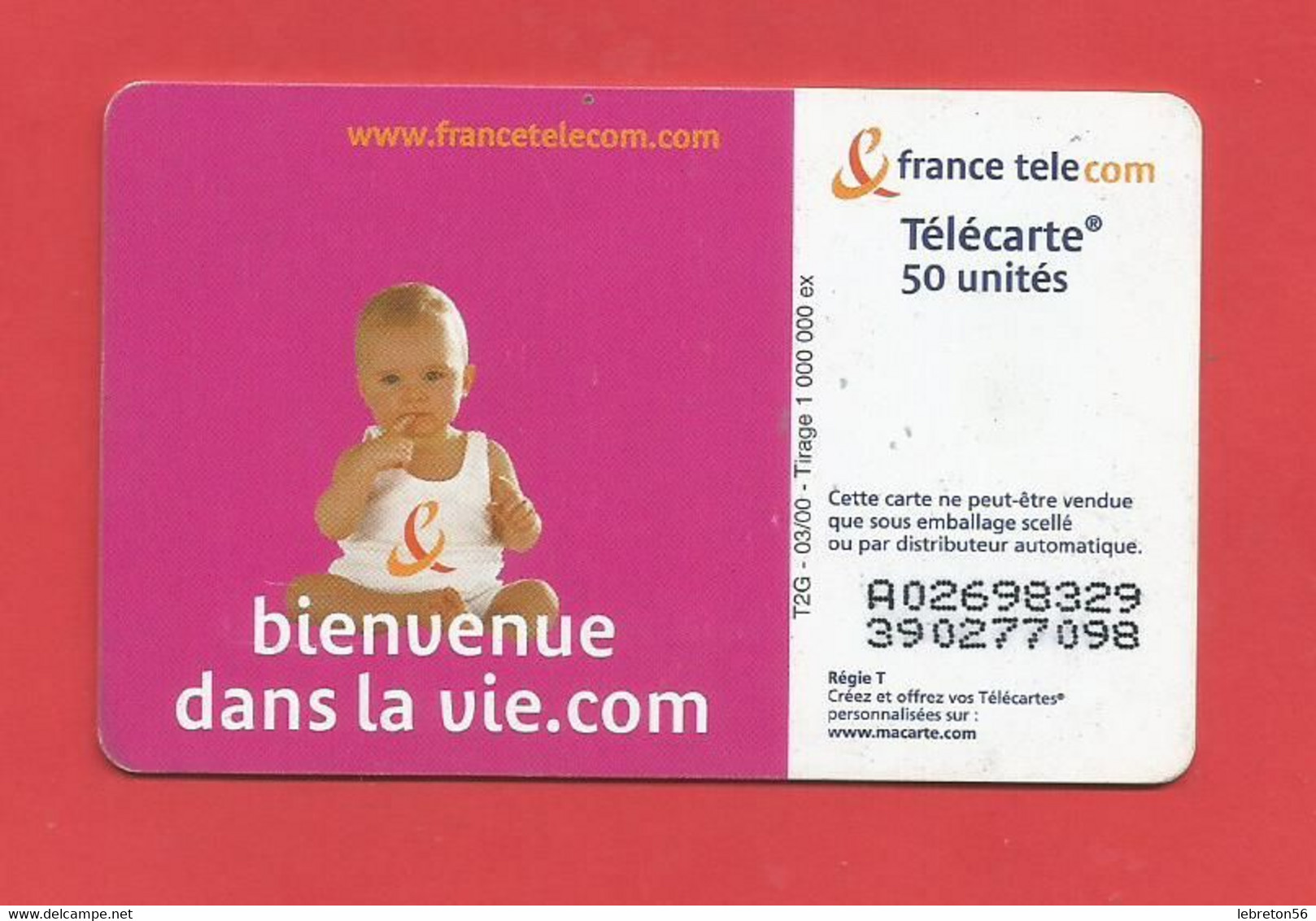 TELECARTE 50  U TIRAGE 1000 000 EX. France Télécom Bienvenue Dans La Vie.com ---- X 2 Scan - Opérateurs Télécom