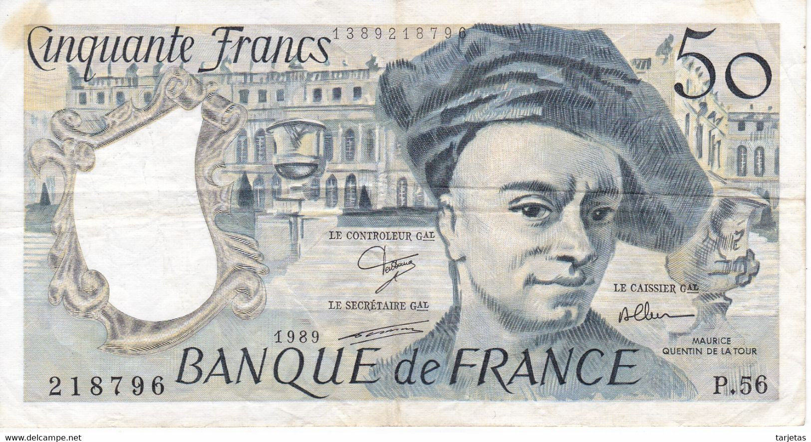 BILLETE DE FRANCIA DE 50 FRANCOS DE QUENTIN DE LA TOUR DEL AÑO 1989 (BANKNOTE) - 50 F 1976-1992 ''Quentin De La Tour''