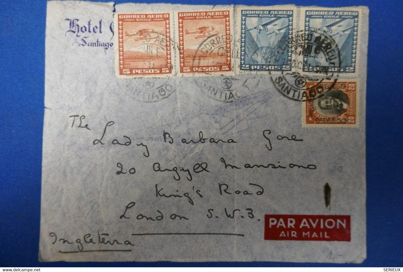 505 CHILI BELLE LETTRE 1931 PAR AVION SANTIAGO POUR LONDRES GB RARE POSTE  AERIEN - Cile