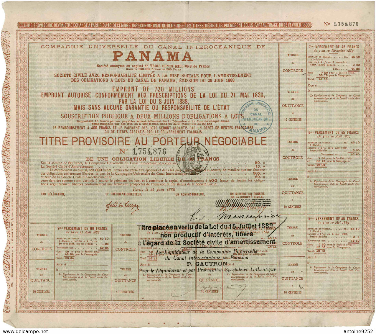 Compagnie Universelle Du Canal Interocéanique De Panama 1 754 876 - Navigazione