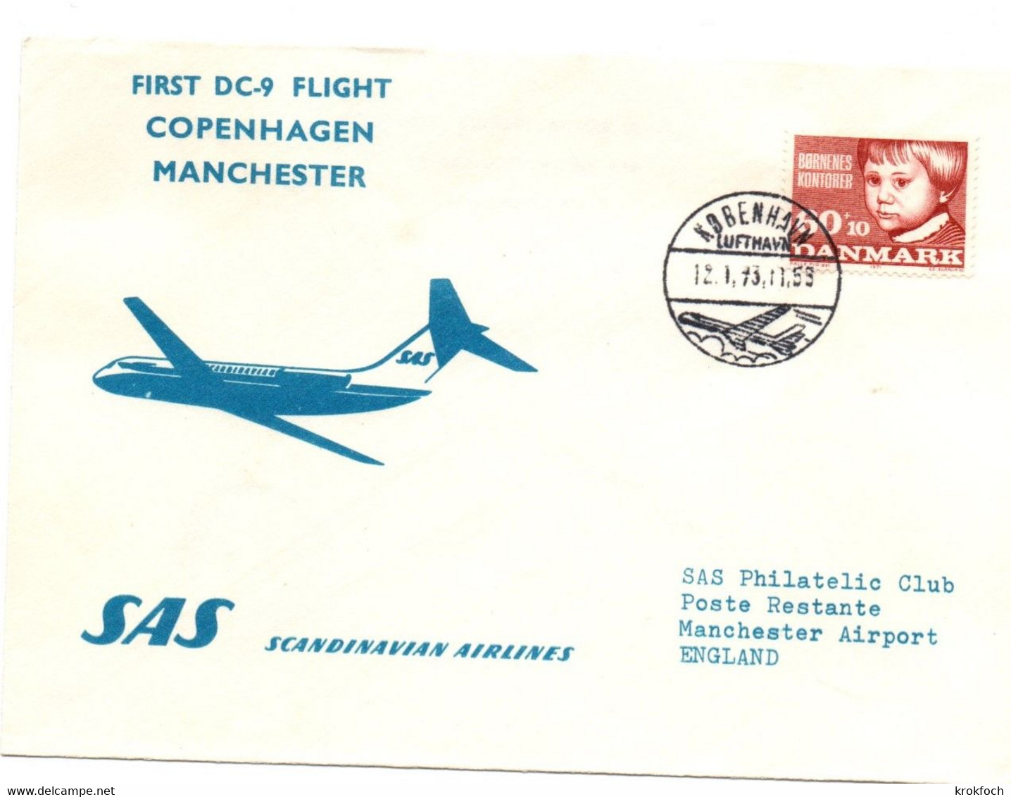 Kobenhavn Manchester 1973 - SAS DC-9 - 1er Vol Erstflug First Flight Primer Vuelo Voo - Copenhagen UK - Machines à Affranchir (EMA)