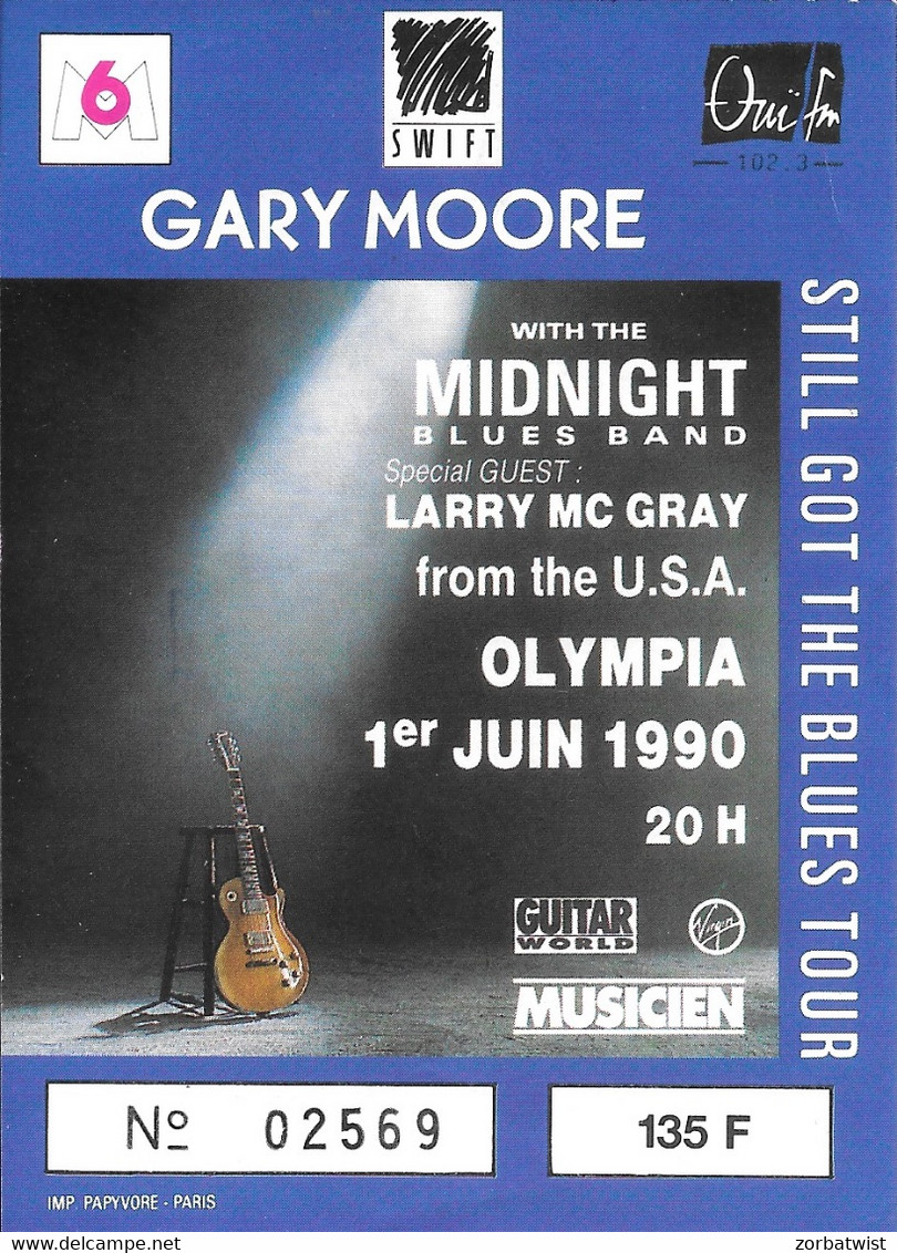 TICKET DE CONCERT GARY MOORE OLYMPIA PARIS 1/06/1990 - Concert Tickets