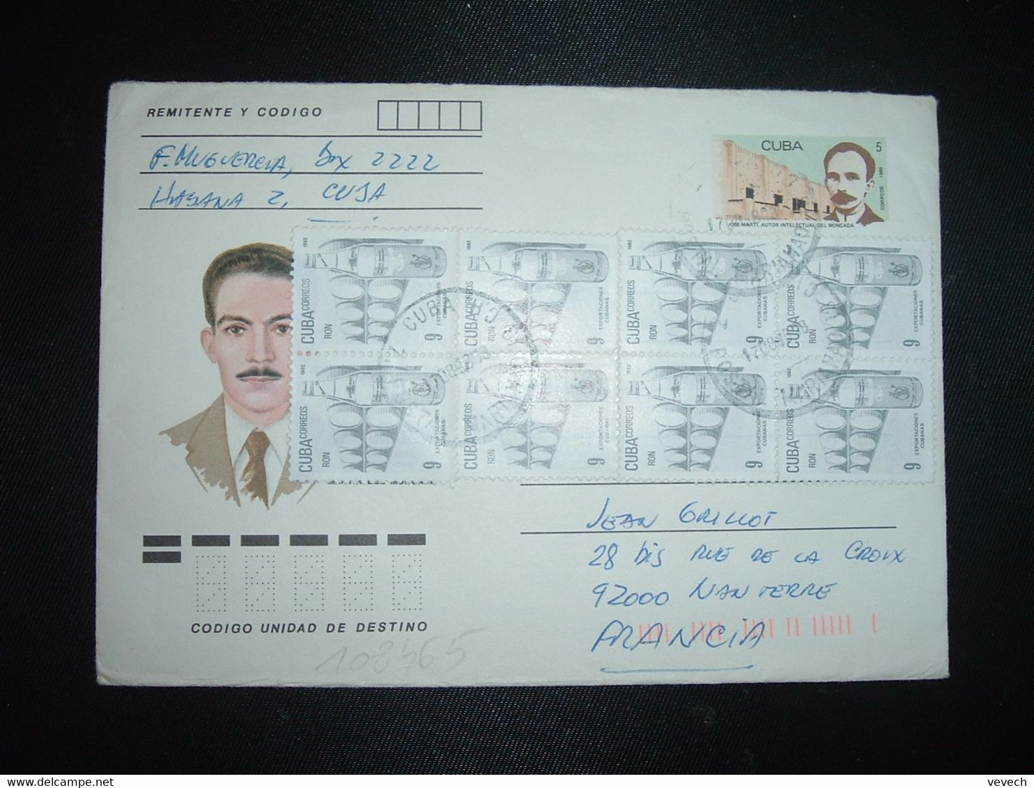 LETTRE EP Pour La FRANCE JOSE MARTI 5 + TP EXPORTACIONES CUBANAS 9 X8 OBL.17-08 98 - Lettres & Documents