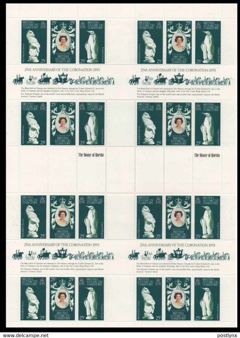 BR.ANTARCTIC TERRITORY 1978 Coronation Emperor Penguin Black Bull UNCUT COMPLETE SHEET:24 Stamps BAT - Sonstige & Ohne Zuordnung