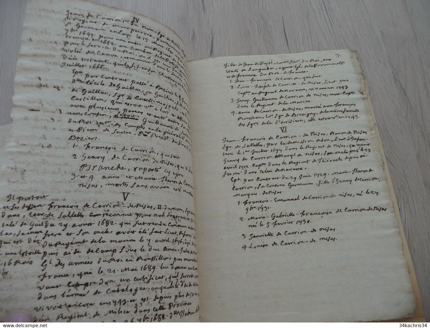 Hérault Carrion De Nisas Languedoc Manuscrit 10 Pages Généalogie Castelnau Lodève Clermont L'Hérault - Manuscripten