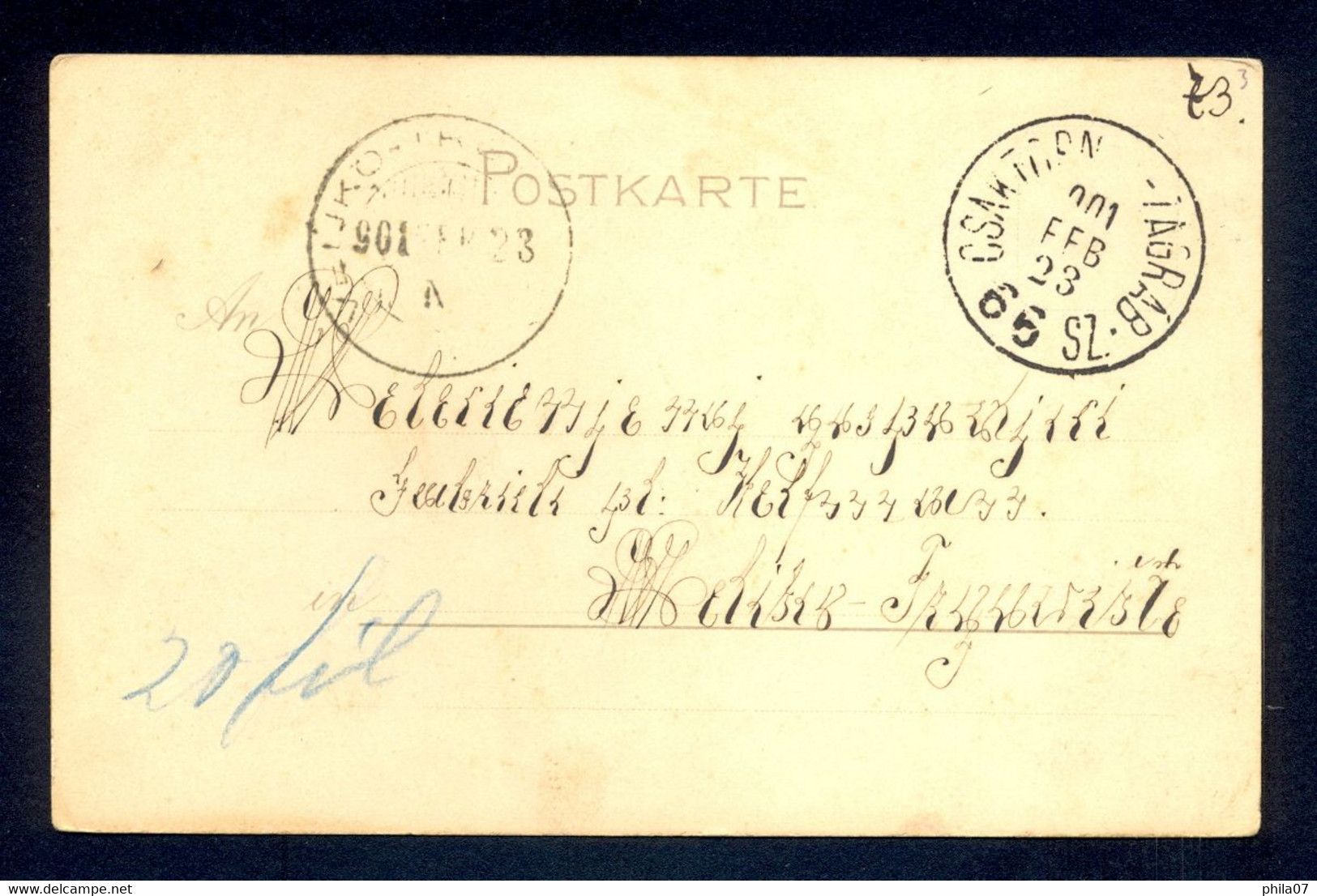 HUNGARY, CROATIA - Postcard Sent 23.02. 1901. By Railway Track CSAKATORN-ZAGREB. - Autres & Non Classés