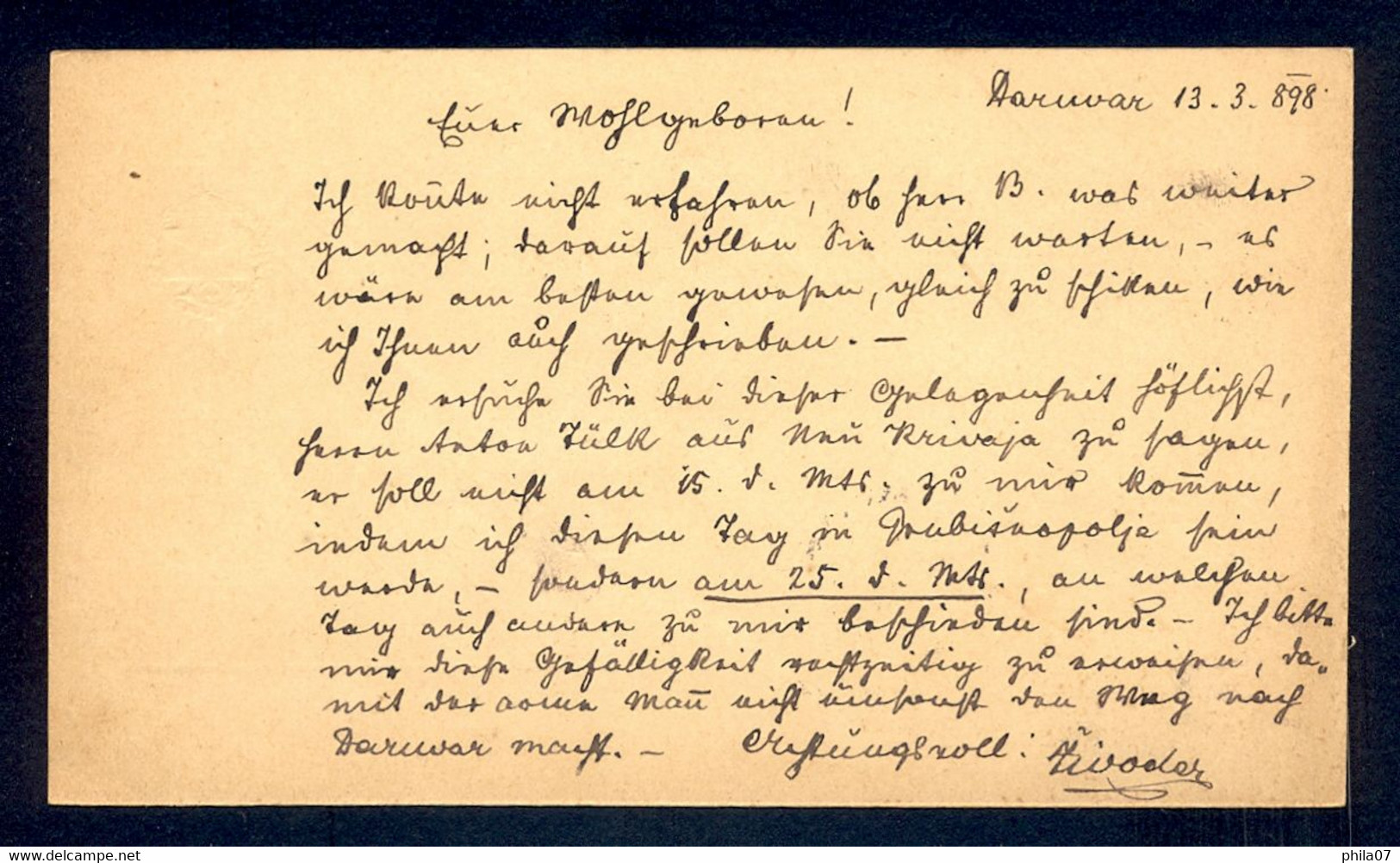 HUNGARY, CROATIA - Stationery Sent By Railway Track PAKRACZ-BARCS To Giulaves 13.03. 1898. - Other & Unclassified