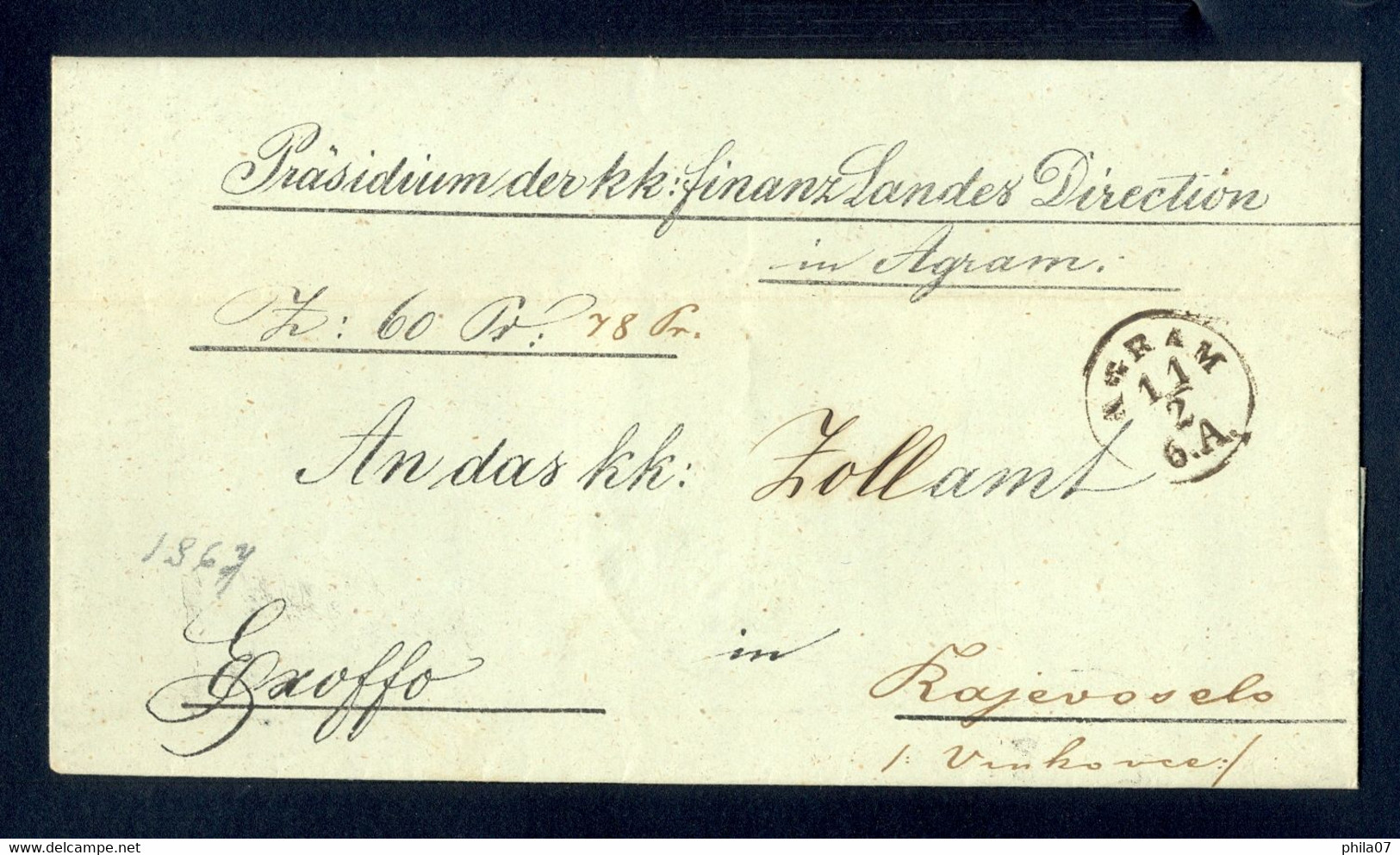 HUNGARY, CROATIA - Cover Of Letter Sent From AGRAM (Zagreb) To Rajevo Selo Via Vinkovci 11.02. 1867. - Other & Unclassified