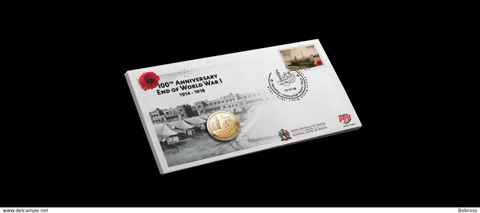 2018, The 100th Anniversary End Of WWI - Philatelic And Numismatic Cover, Malta, New - Monaco