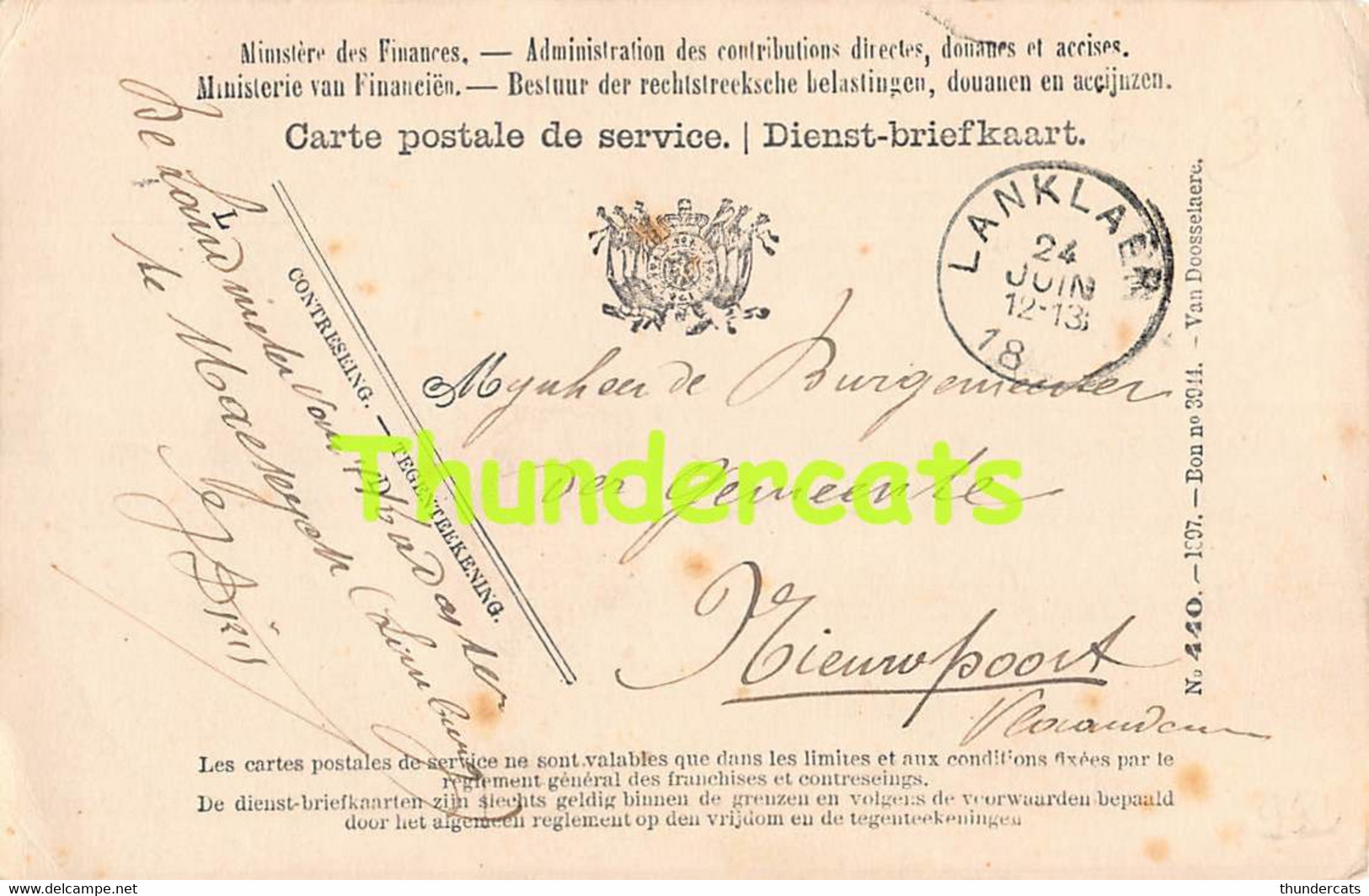 CPA 1899 CARTE POSTALE DE SEVICE DIENST BRIEFKAART 1899 LANKLAER NIEUWPOORT NIEUPORT - Marques D'armées