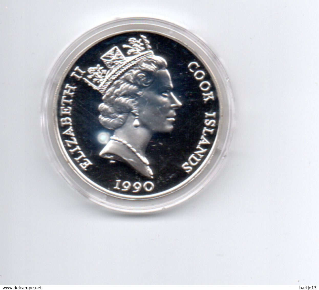 COOK ISLANDS $50 1990 ZILVER PROOF KM56  ENDANGERED WILDLIFE DIKHOORNSCHAAP - Cookeilanden