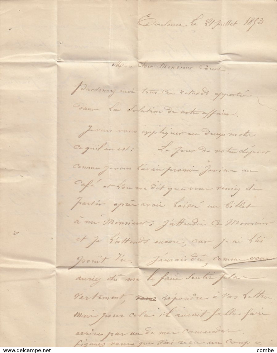 LETTRE. PRESIDENCE N° 10.  22 JUIL 1853. HAUTE-GARONNE. TOULOUSE. PC 3383. POUR LYON - 1852 Louis-Napoleon