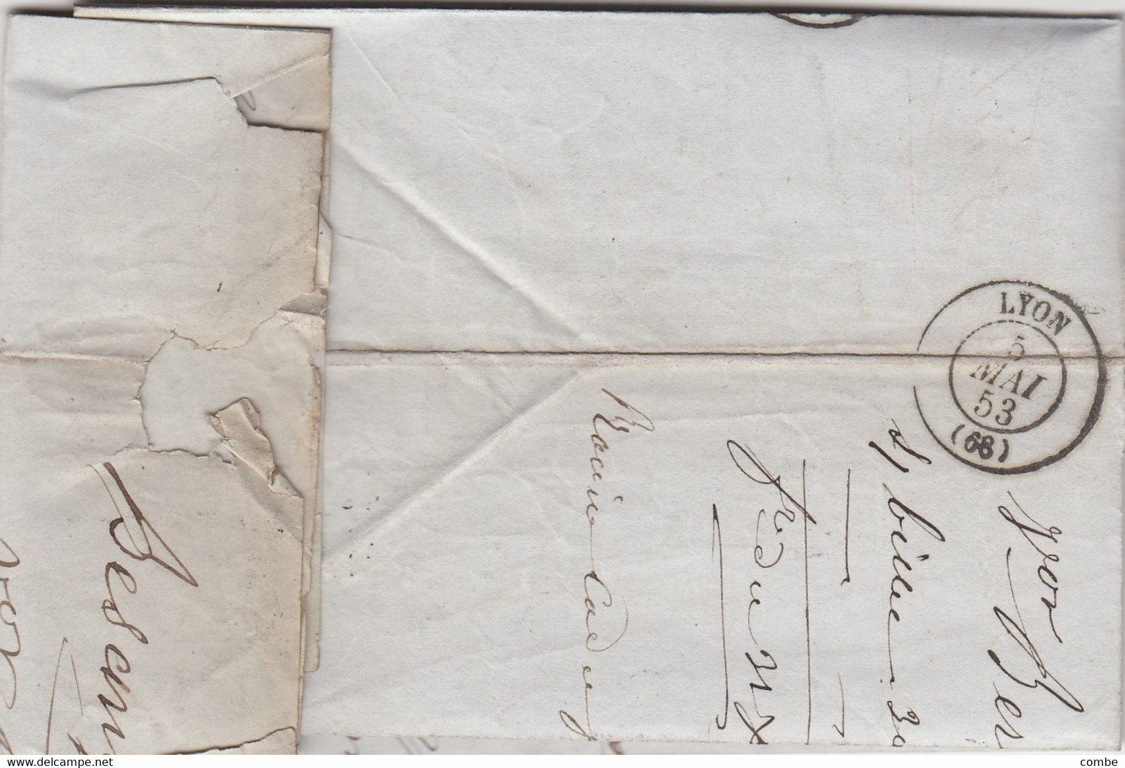 LETTRE. PRESIDENCE N° 10.  4 MAI 1853. DOUBS. BESANCON. PC 378. POUR LYON - 1852 Louis-Napoleon