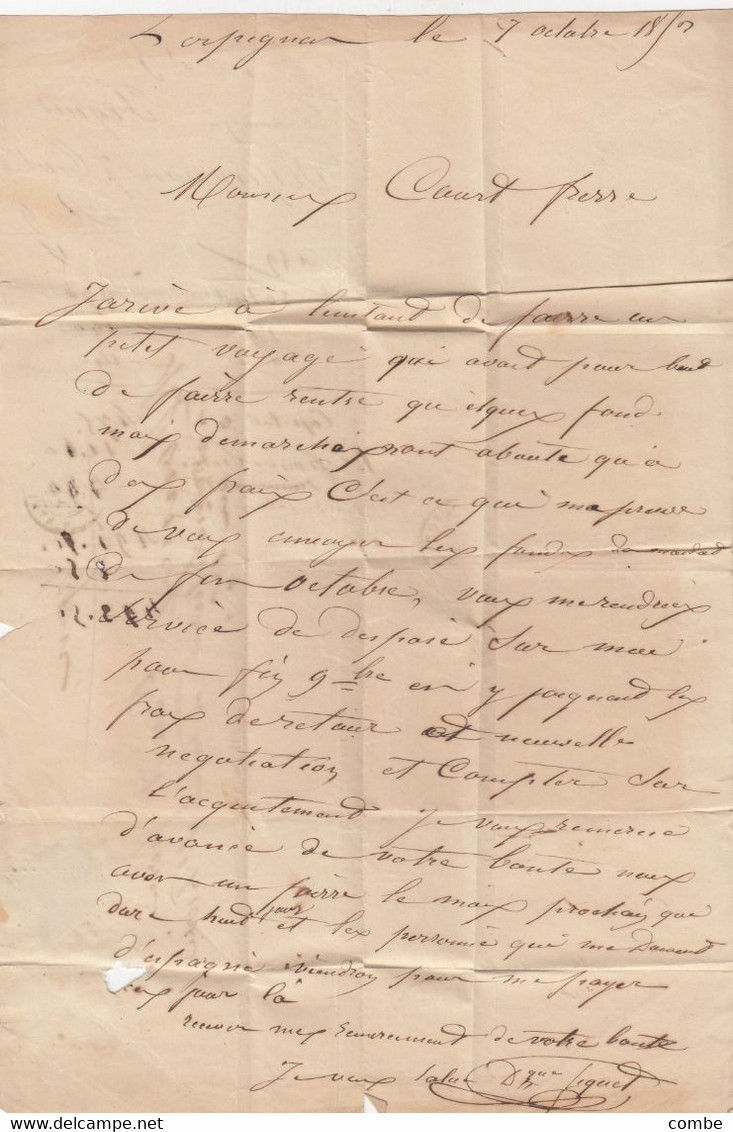 LETTRE. PRESIDENCE N° 10.  7 OCT 1853. PYRENEES-ORIENTALE. PERPIGNAN. PC 2407. POUR LYON - 1852 Louis-Napoléon