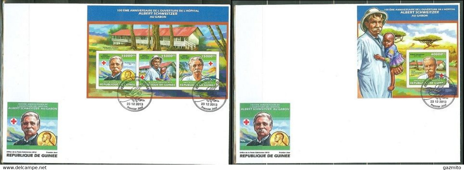 Guinea 2013, Doctor A. Schweitzer, Red Cross, 3val In BF +BF In 2FDC - Albert Schweitzer