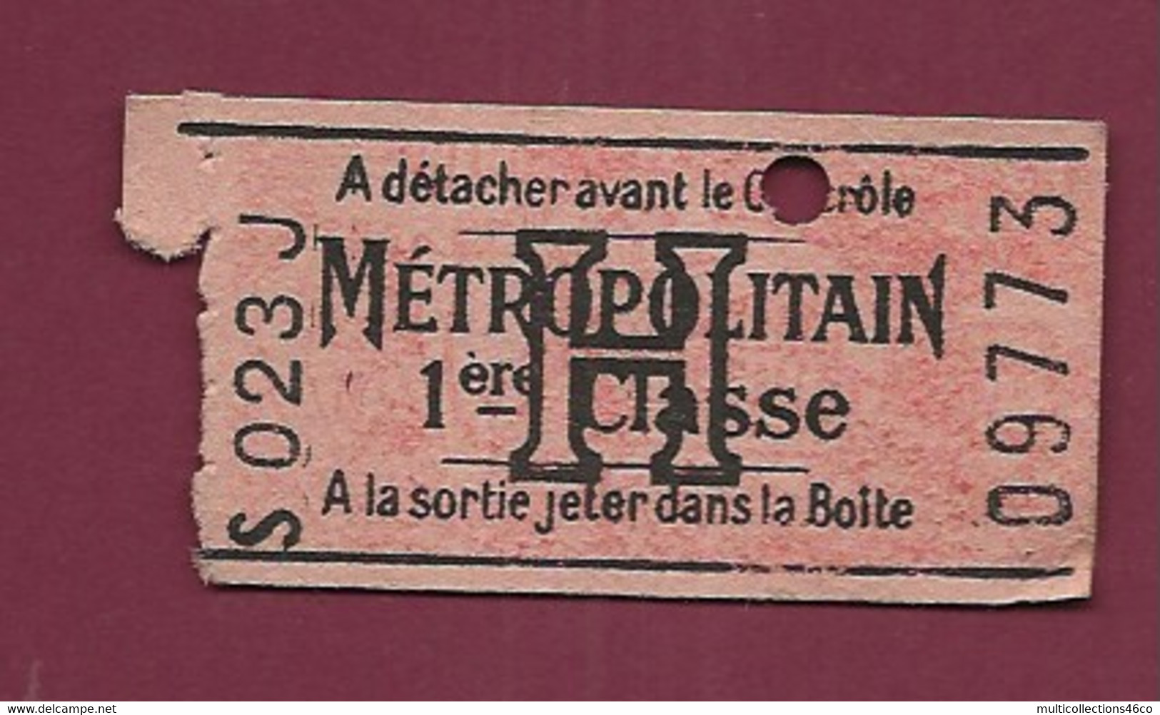 051120 - TICKET TRANSPORT METROPOLITAIN H 09773 S023J 1ère Classe - Europe