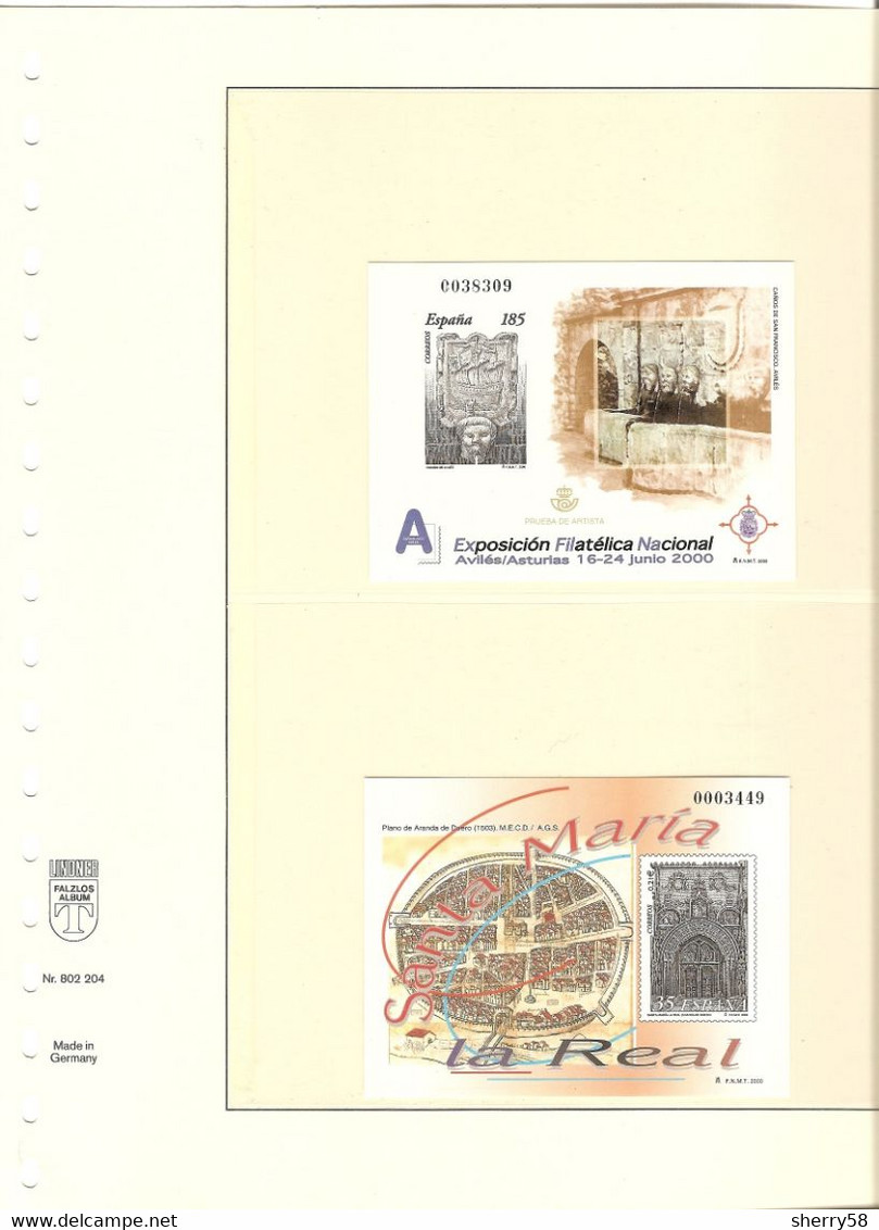 2000-PRUEBA Nº 72y73 -MONTADA EL HOJA LINDNER-EXFILNA'00.AVILES Y SANTA MARIA LA REAL.ARANDA DEL DUERO - Proofs & Reprints