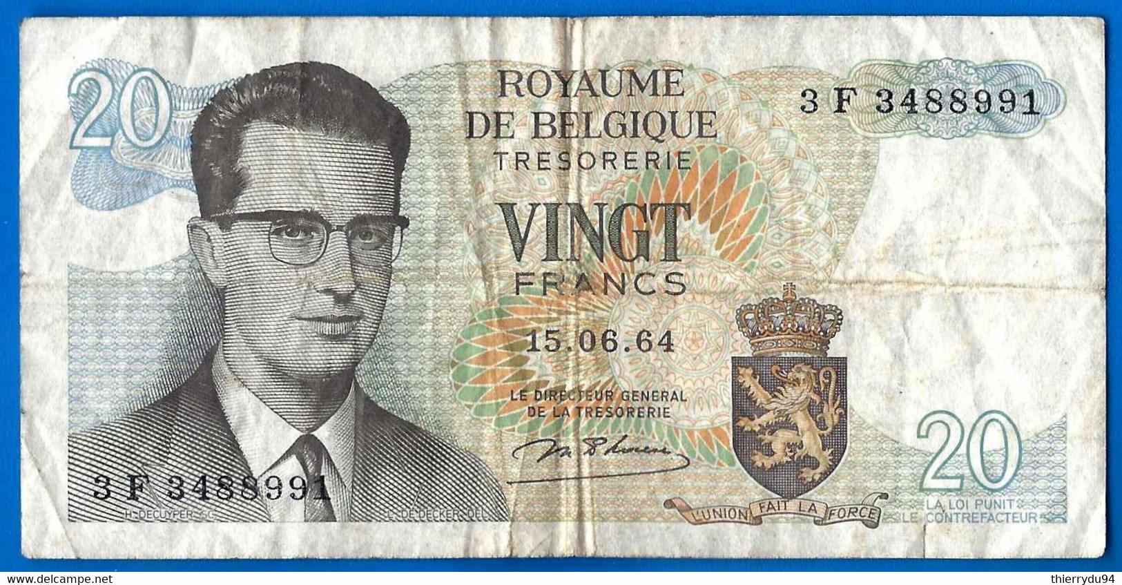 Belgique 20 Francs 1964 Serie 3 F Que Prix + Port  Frc Frcs Frs Paypal Bitcoin OK - 20 Franchi