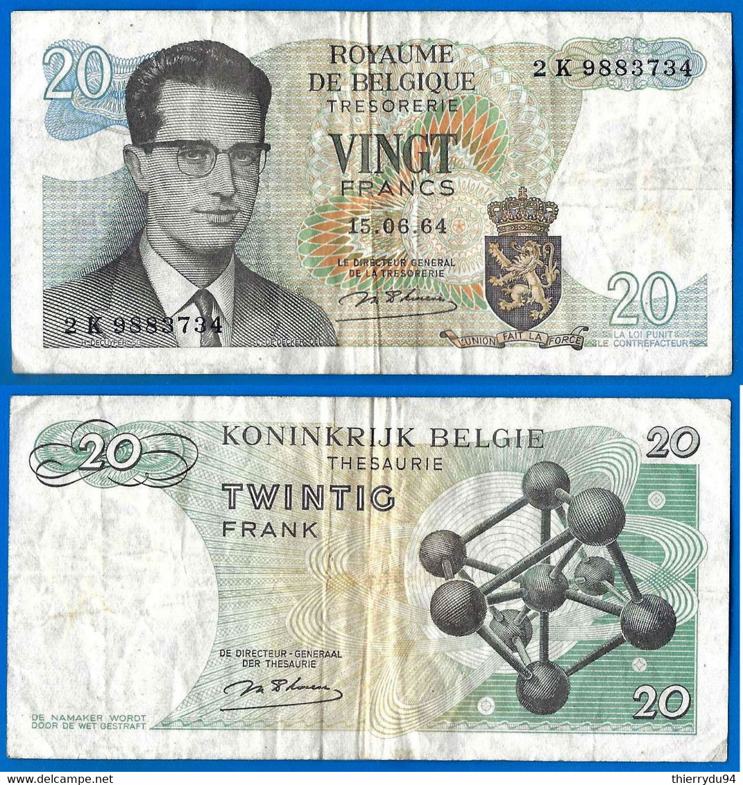 Belgique 20 Francs 1964 Serie 2 K Que Prix + Port  Frc Frcs Frs Paypal Bitcoin OK - 20 Francs