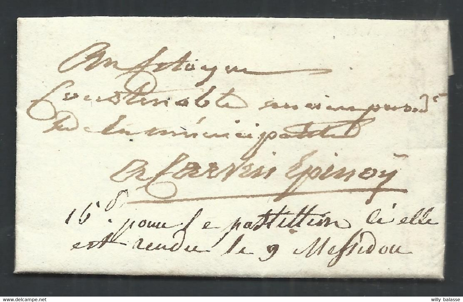 L De Gand An 8 Pour Epinoy Carvin (Pas De Calais) + Man "15s Pour Le Postillon Si Elle Est Rendu Le 9 Messidor" - 1794-1814 (Periodo Frances)