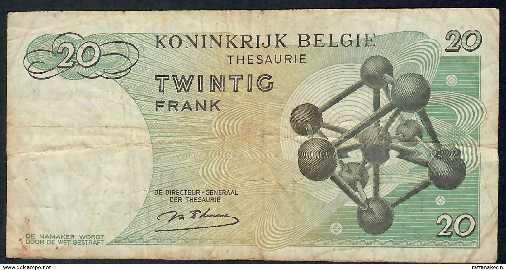 BELGIUM  P132b  20  FRANCS   15.6.1964  #2F       F-VF - 20 Francs