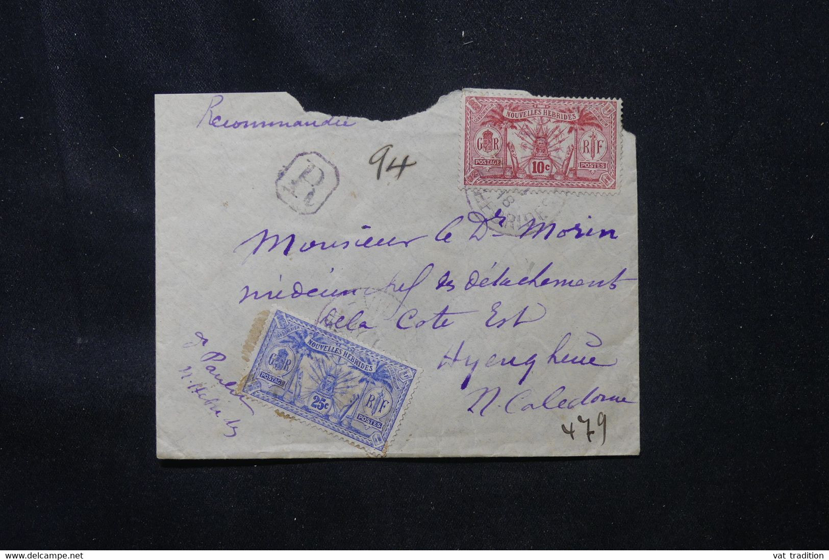 NOUVELLES HÉBRIDES - Enveloppe En Recommandé De Vila Pour La Nouvelle Calédonie En 1918 - L 76173 - Briefe U. Dokumente