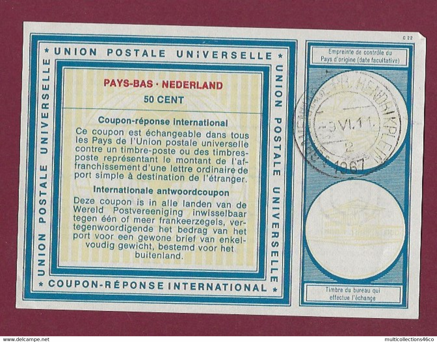 081120 -  COUPON REPONSE INTERNATIONAL  PAYS BAS 50 CENT - Gravenhage 1967 - Coupons-réponse