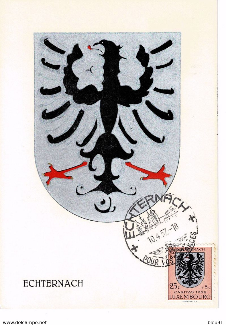 CARTE MAXIMUM 1957 LUXEMBOURG BLASONS  ARMOIRIES ARMS WAPPEN ECHTERNACH - Maximumkarten