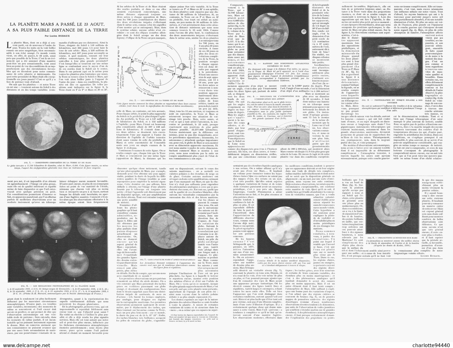 LA PLANETE " MARS " Et La   " TERRE "  1924 - Astronomie