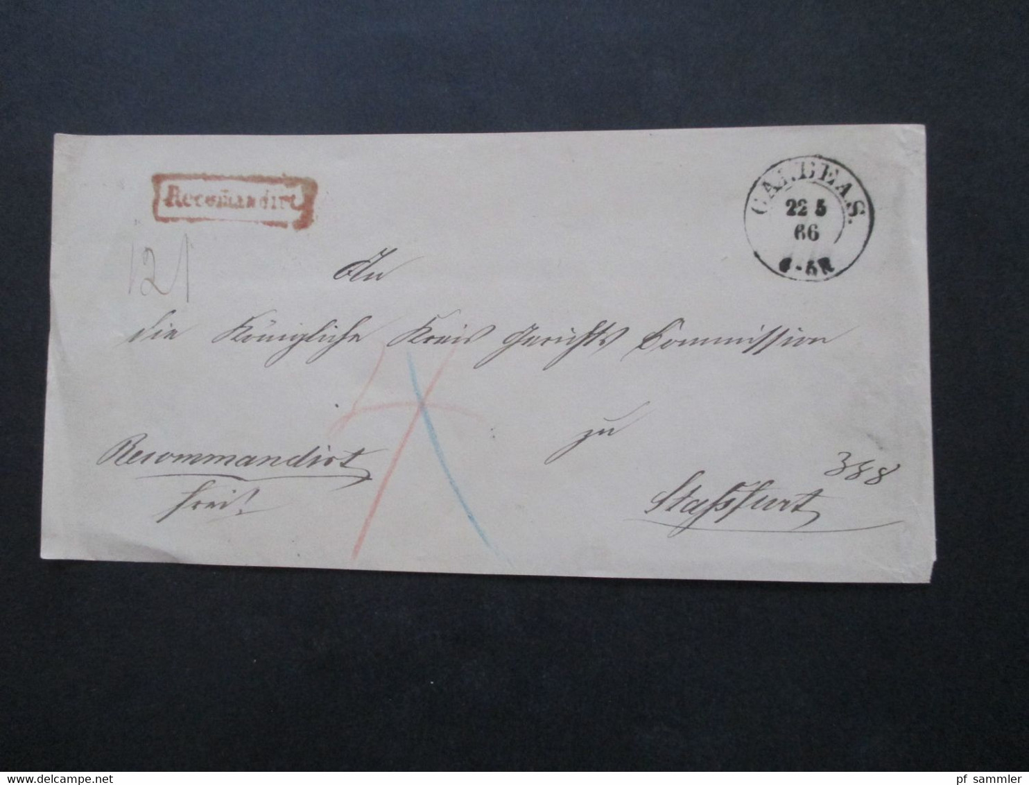 Altdeutschland Sachsen 22.5.1866 Briefvorderseite (VS) Stempel K2 Calbe A.S. Und Recomandirt Nach Stassfurt - Saxony