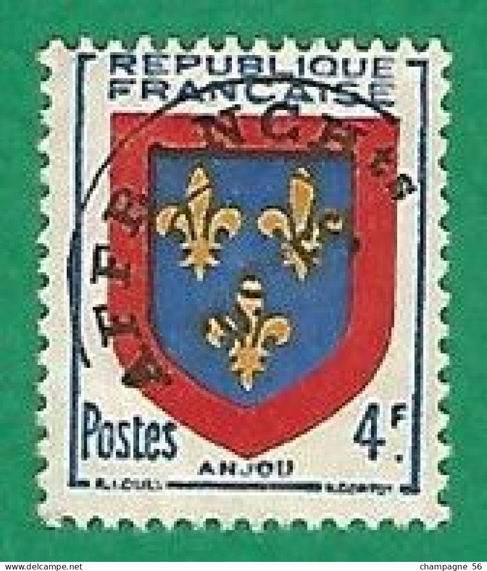 VARIÉTÉS PREOBLITERES 1949 -1951 N° 105 BLASON D'ANJOU SCH  OBLITERE / 10 SCANNE / + 1 SCANNE Y/T