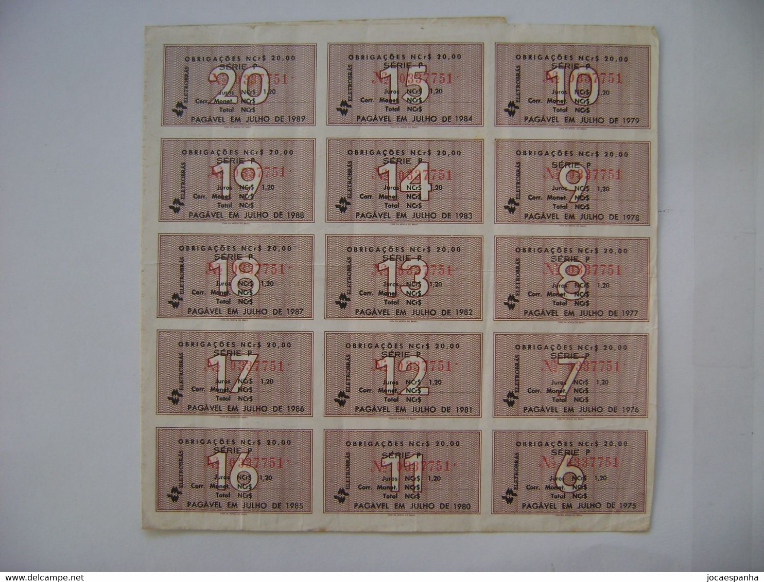 BRAZIL / BRASIL - APOLICE "ELETROBRAS" VALUE NCr $20,00 FROM 1969 WITH 15 COUPONS IN THE STATE - Elektriciteit En Gas